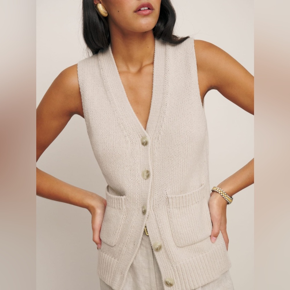 NWT Reformation Emmy Cotton Cashmere Sweater Vest in Beige